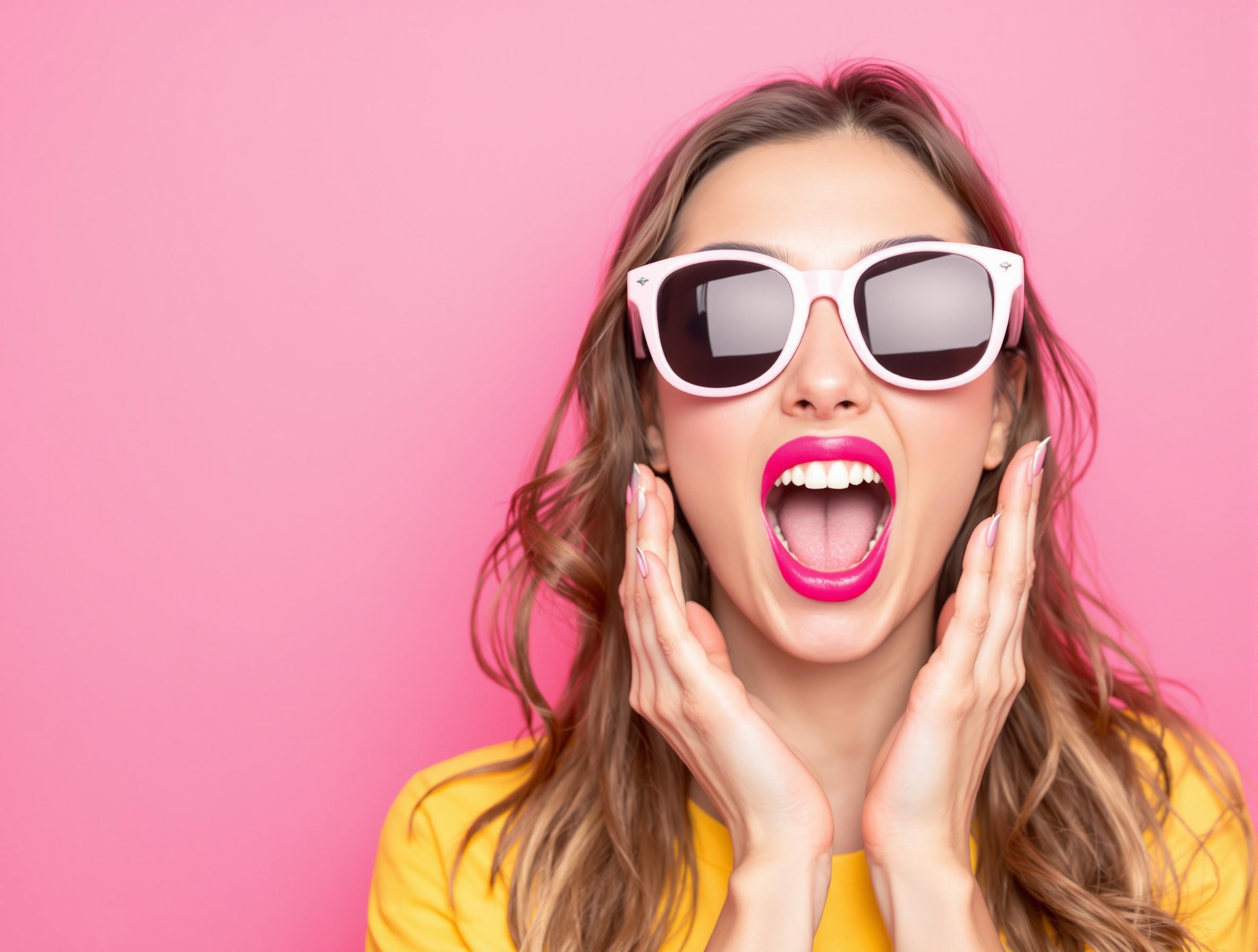 Excited person with sunglasses